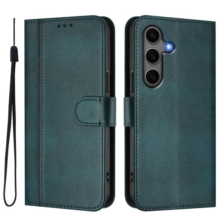 For Samsung Galaxy S25 / S24 5G Line Splicing Buckle Retro Leather Phone Case