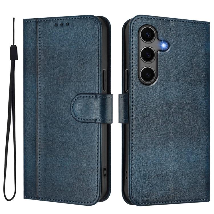 For Samsung Galaxy S25 / S24 5G Line Splicing Buckle Retro Leather Phone Case