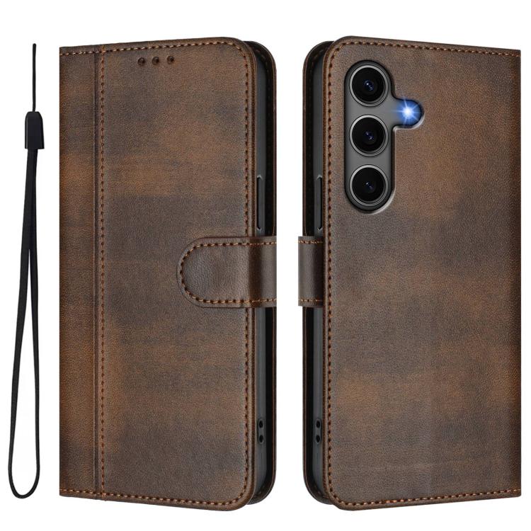 For Samsung Galaxy S25+ / S24+ 5G Line Splicing Buckle Retro Leather Phone Case