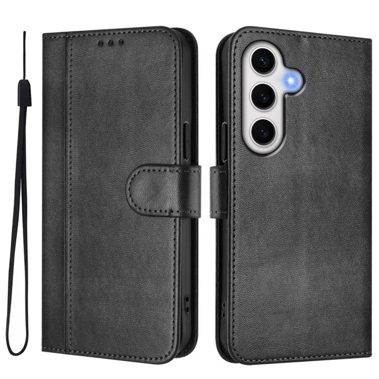 For Samsung Galaxy S24 FE 5G Line Splicing Buckle Retro Leather Phone Case
