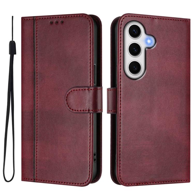 For Samsung Galaxy S24 FE 5G Line Splicing Buckle Retro Leather Phone Case