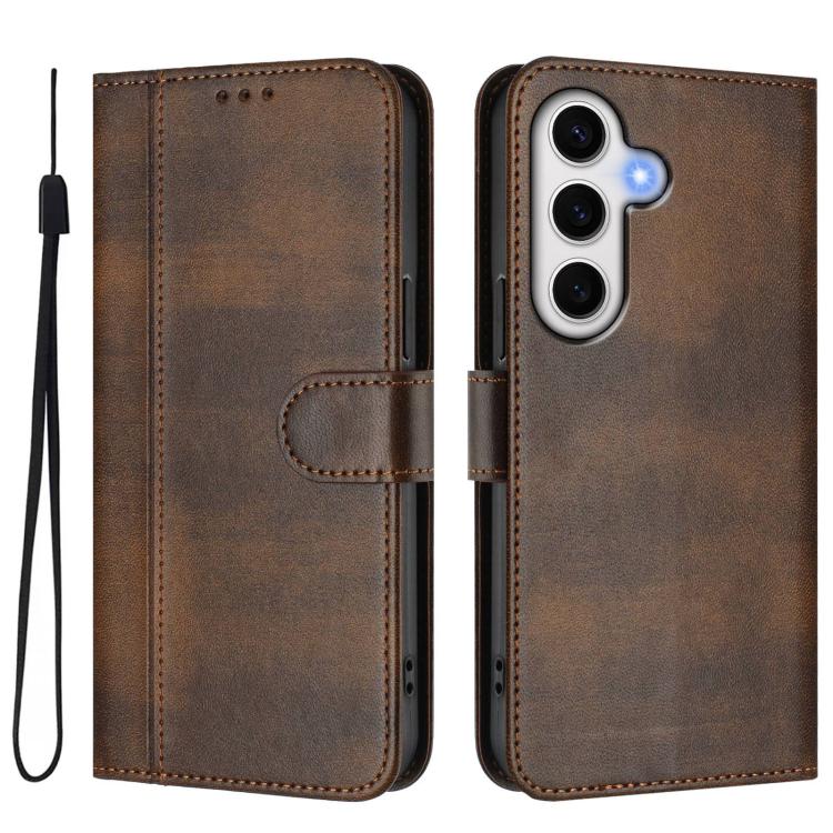 For Samsung Galaxy S24 FE 5G Line Splicing Buckle Retro Leather Phone Case