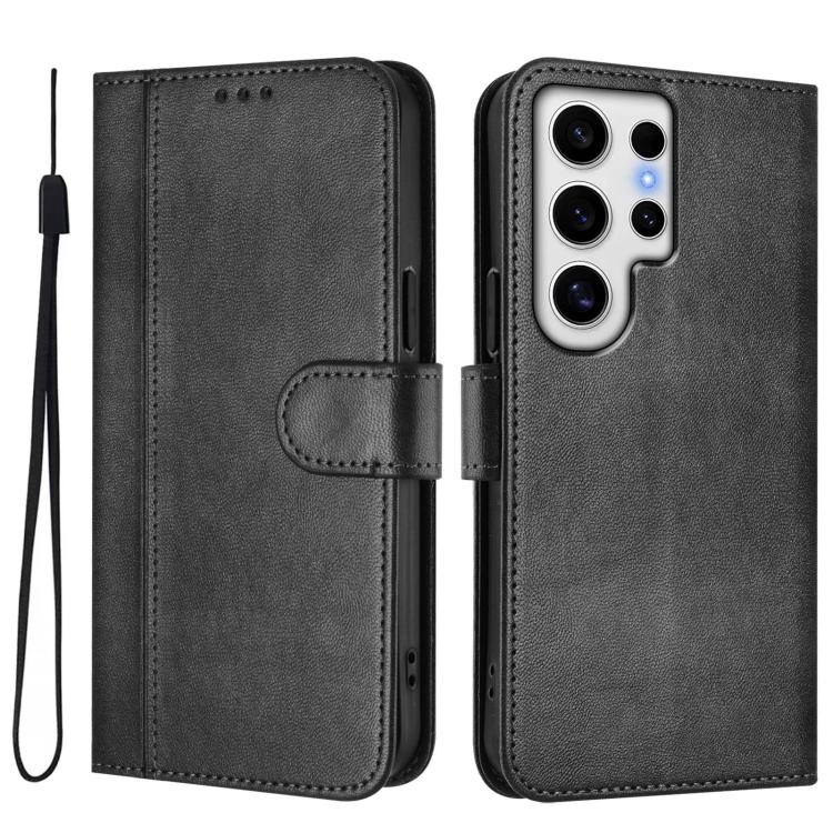 For Samsung Galaxy S24 Ultra 5G Line Splicing Buckle Retro Leather Phone Case