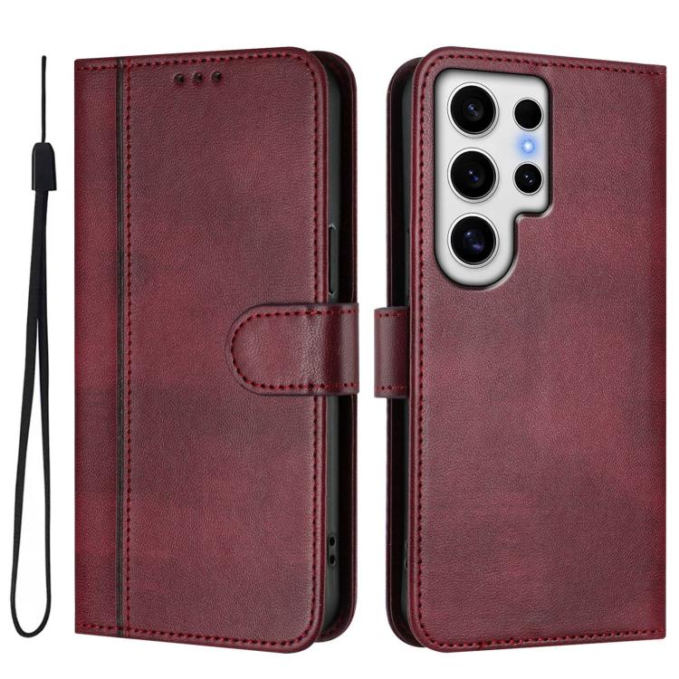 For Samsung Galaxy S24 Ultra 5G Line Splicing Buckle Retro Leather Phone Case