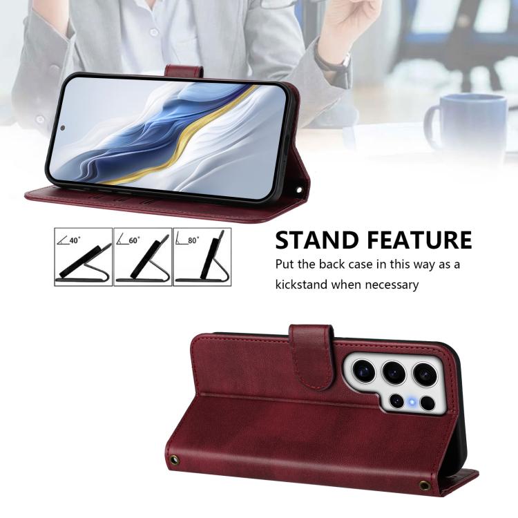 For Samsung Galaxy S24 Ultra 5G Line Splicing Buckle Retro Leather Phone Case