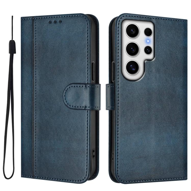 For Samsung Galaxy S24 Ultra 5G Line Splicing Buckle Retro Leather Phone Case
