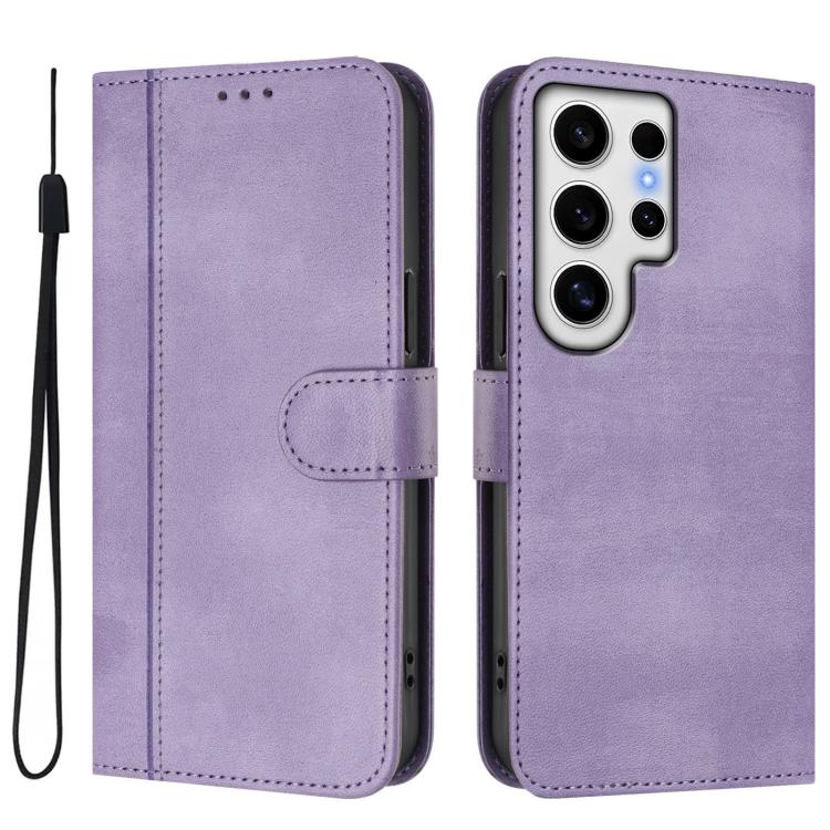 For Samsung Galaxy S24 Ultra 5G Line Splicing Buckle Retro Leather Phone Case