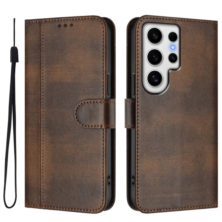 For Samsung Galaxy S24 Ultra 5G Line Splicing Buckle Retro Leather Phone Case