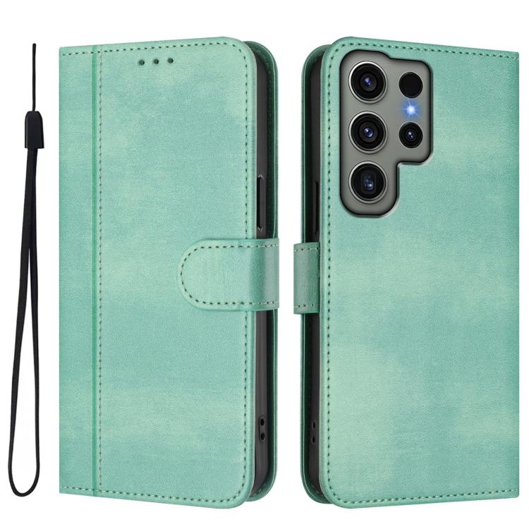 For Samsung Galaxy S23 Ultra 5G Line Splicing Buckle Retro Leather Phone Case