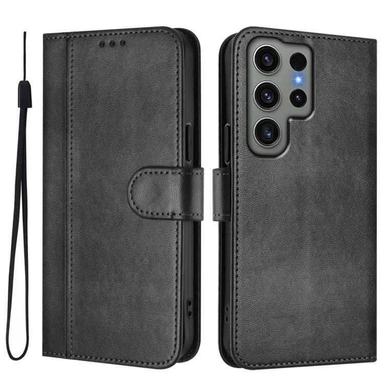 For Samsung Galaxy S23 Ultra 5G Line Splicing Buckle Retro Leather Phone Case
