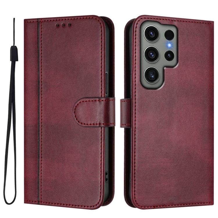 For Samsung Galaxy S23 Ultra 5G Line Splicing Buckle Retro Leather Phone Case