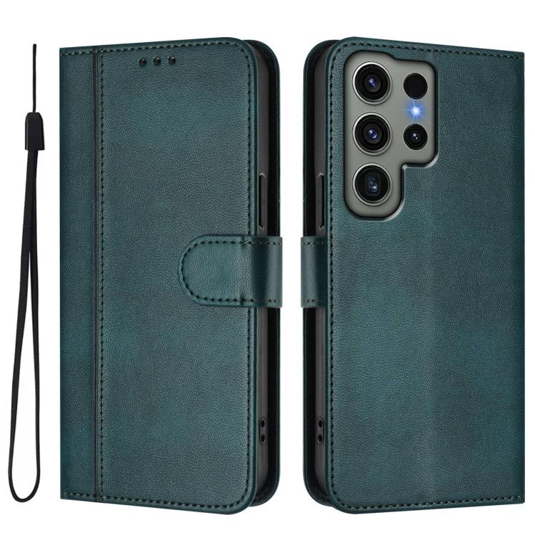 For Samsung Galaxy S23 Ultra 5G Line Splicing Buckle Retro Leather Phone Case