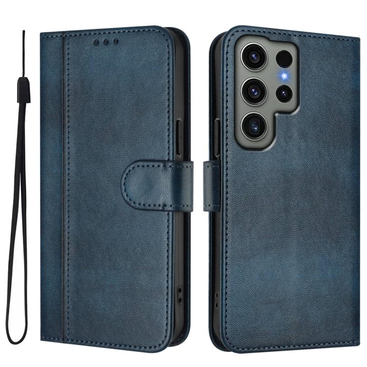 For Samsung Galaxy S23 Ultra 5G Line Splicing Buckle Retro Leather Phone Case