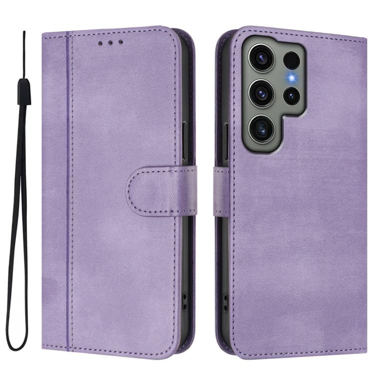 For Samsung Galaxy S23 Ultra 5G Line Splicing Buckle Retro Leather Phone Case