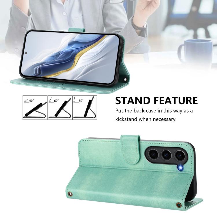 For Samsung Galaxy S23+ 5G Line Splicing Buckle Retro Leather Phone Case