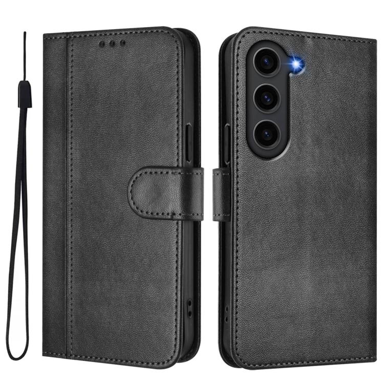 For Samsung Galaxy S23+ 5G Line Splicing Buckle Retro Leather Phone Case