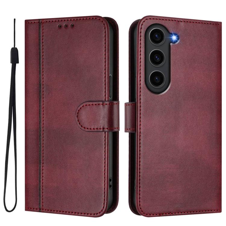 For Samsung Galaxy S23+ 5G Line Splicing Buckle Retro Leather Phone Case