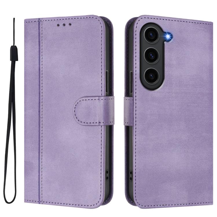 For Samsung Galaxy S23+ 5G Line Splicing Buckle Retro Leather Phone Case
