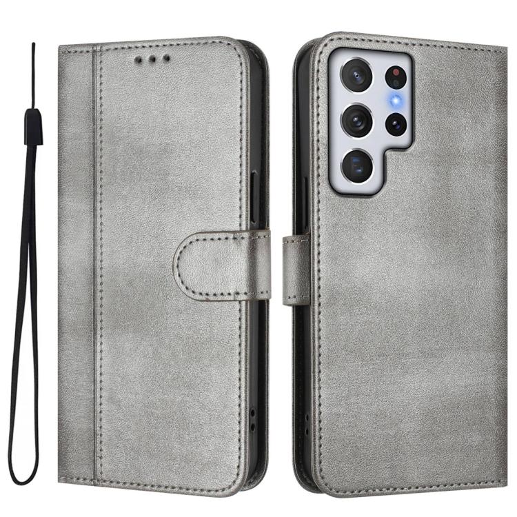 For Samsung Galaxy S22 Ultra 5G Line Splicing Buckle Retro Leather Phone Case