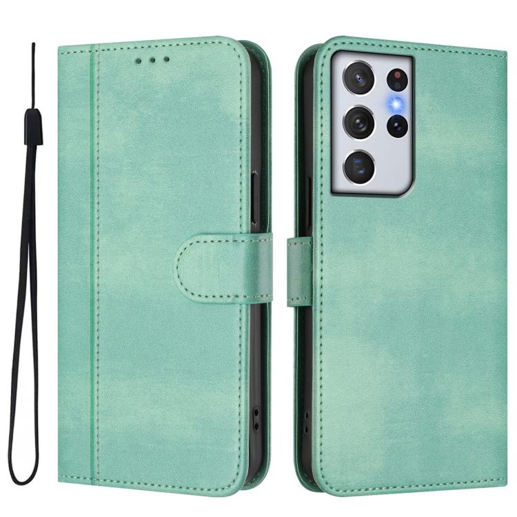 For Samsung Galaxy S21 Ultra 5G Line Splicing Buckle Retro Leather Phone Case