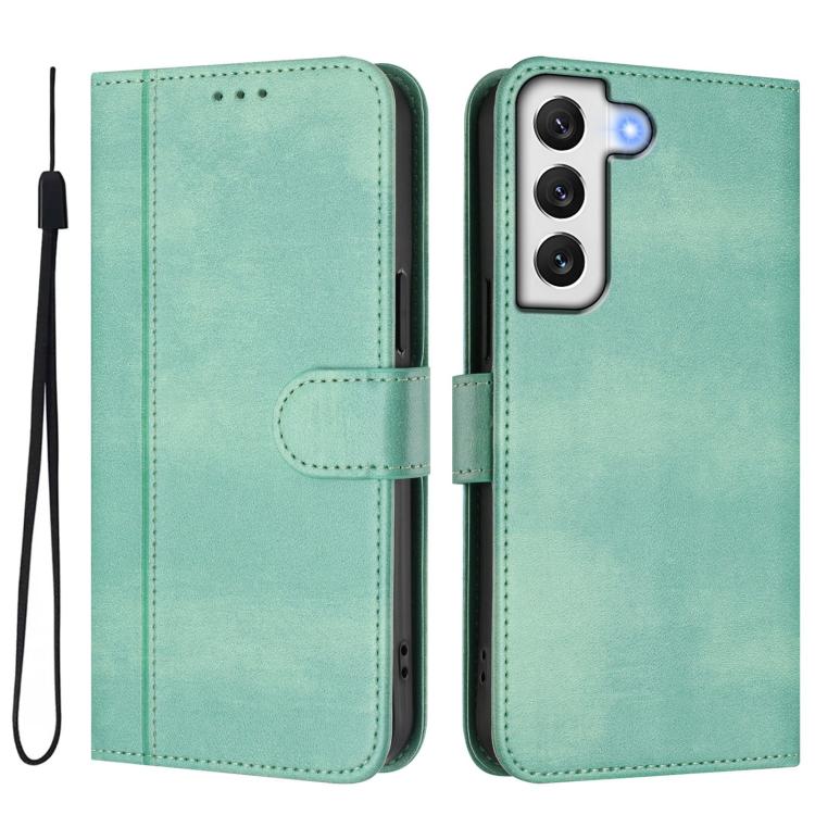 For Samsung Galaxy S21 5G Line Splicing Buckle Retro Leather Phone Case
