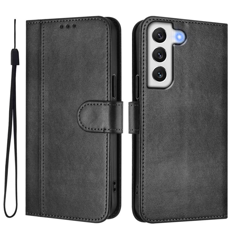 For Samsung Galaxy S21 5G Line Splicing Buckle Retro Leather Phone Case