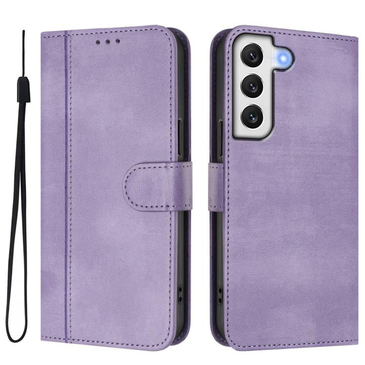 For Samsung Galaxy S21+ 5G Line Splicing Buckle Retro Leather Phone Case