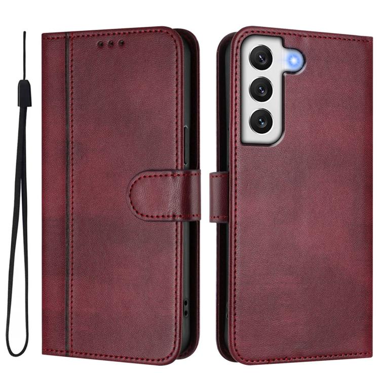 For Samsung Galaxy S21 FE 5G Line Splicing Buckle Retro Leather Phone Case