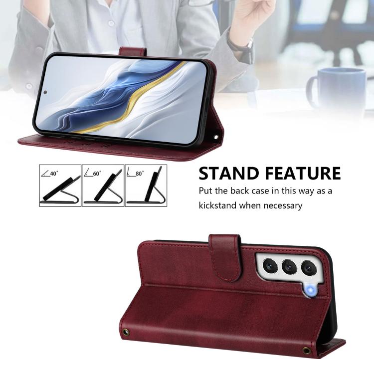 For Samsung Galaxy S21 FE 5G Line Splicing Buckle Retro Leather Phone Case