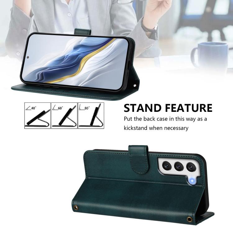 For Samsung Galaxy S21 FE 5G Line Splicing Buckle Retro Leather Phone Case