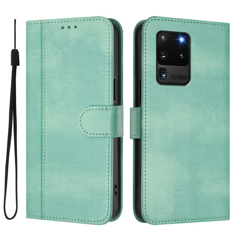 For Samsung Galaxy S20 Ultra Line Splicing Buckle Retro Leather Phone Case
