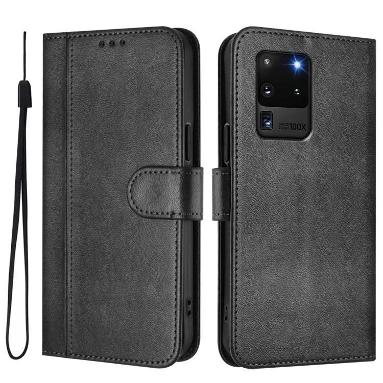 For Samsung Galaxy S20 Ultra Line Splicing Buckle Retro Leather Phone Case