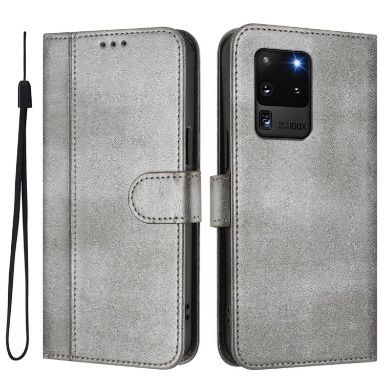 For Samsung Galaxy S20 Ultra Line Splicing Buckle Retro Leather Phone Case