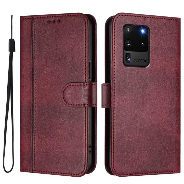 For Samsung Galaxy S20 Ultra Line Splicing Buckle Retro Leather Phone Case