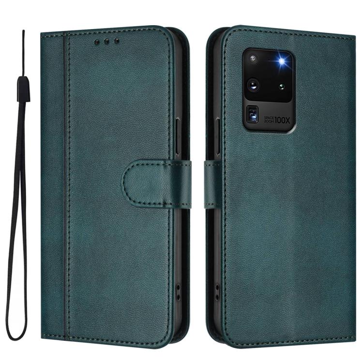 For Samsung Galaxy S20 Ultra Line Splicing Buckle Retro Leather Phone Case