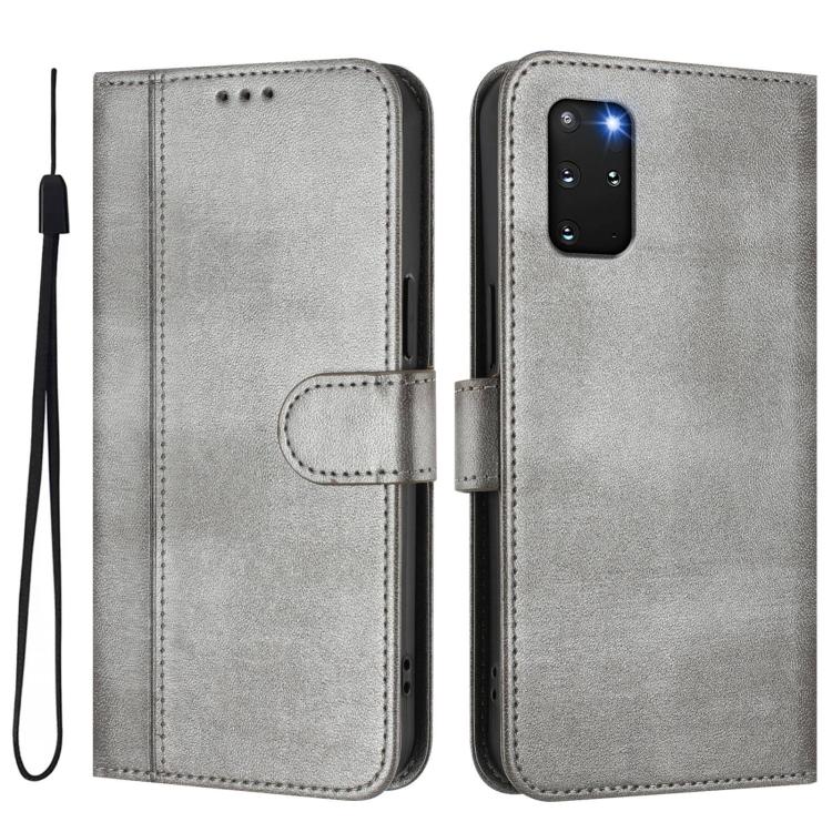 For Samsung Galaxy S20+ Line Splicing Buckle Retro Leather Phone Case