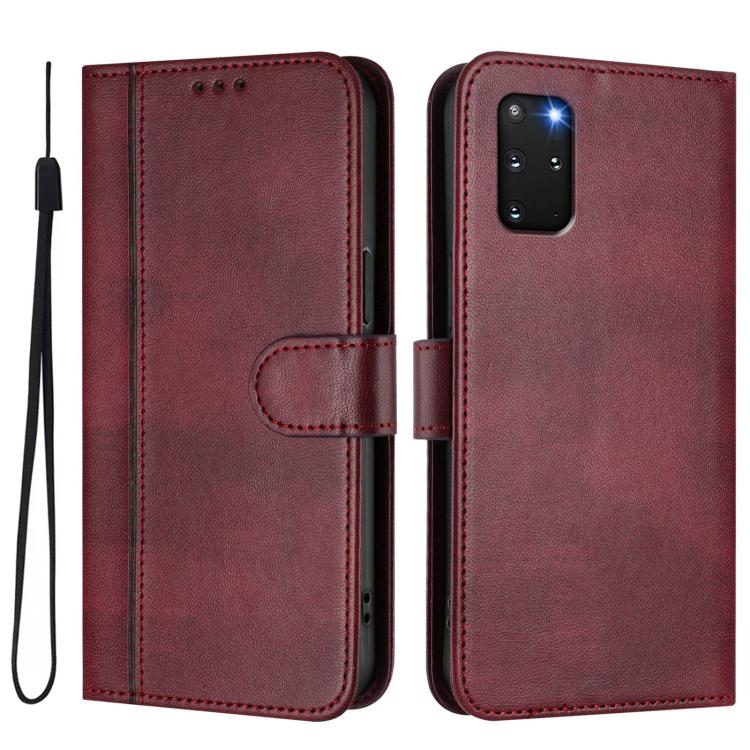 For Samsung Galaxy S20+ Line Splicing Buckle Retro Leather Phone Case