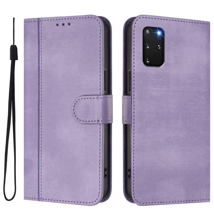 For Samsung Galaxy S20+ Line Splicing Buckle Retro Leather Phone Case
