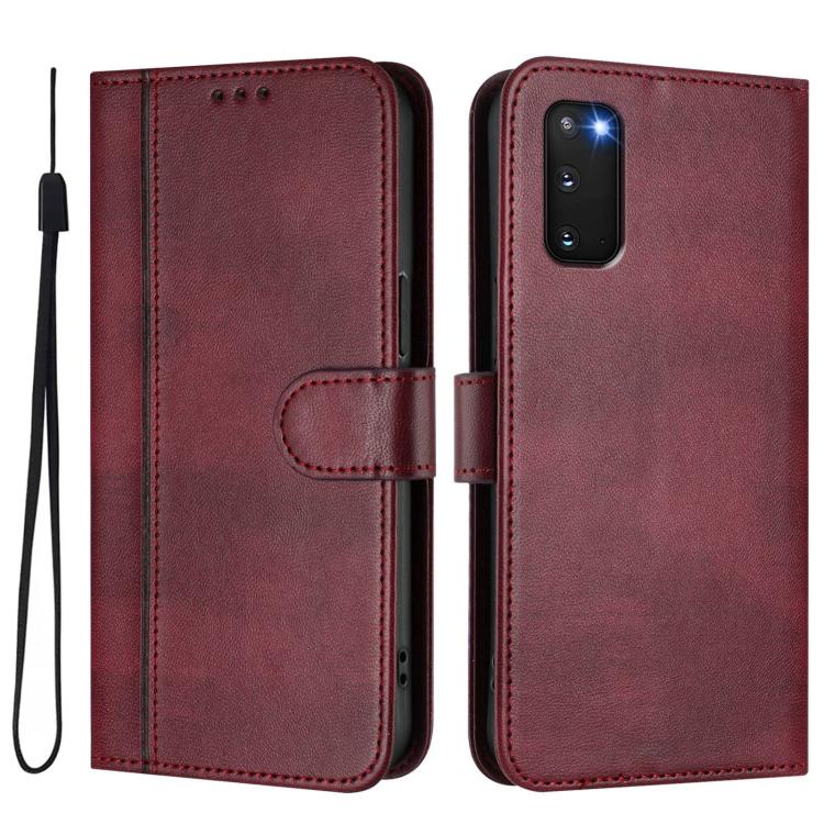 For Samsung Galaxy S20 FE Line Splicing Buckle Retro Leather Phone Case