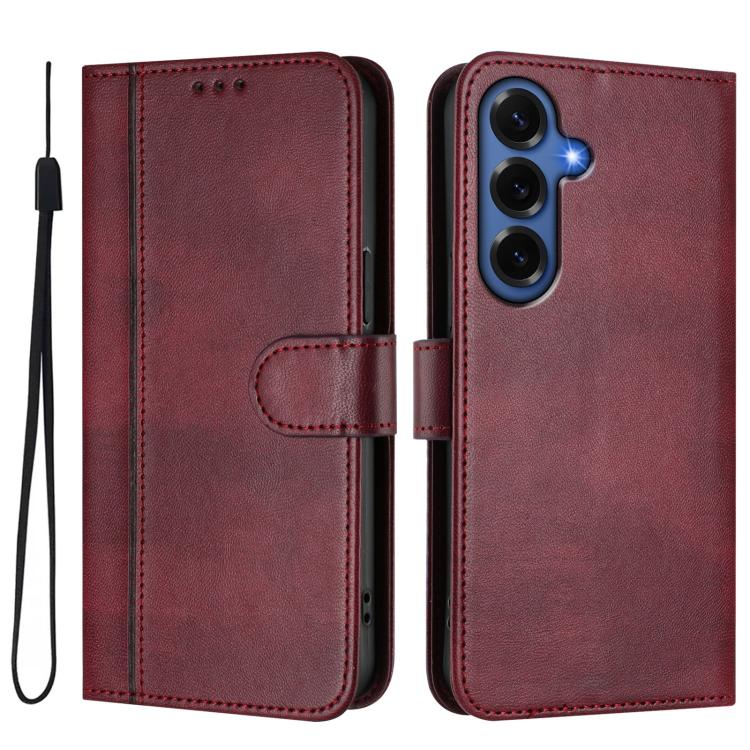 For Samsung Galaxy S26+ 5G Line Splicing Buckle Retro Leather Phone Case
