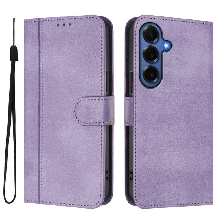 For Samsung Galaxy S26+ 5G Line Splicing Buckle Retro Leather Phone Case