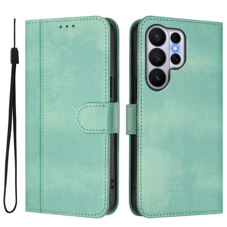 For Samsung Galaxy S26 Ultra 5G Line Splicing Buckle Retro Leather Phone Case