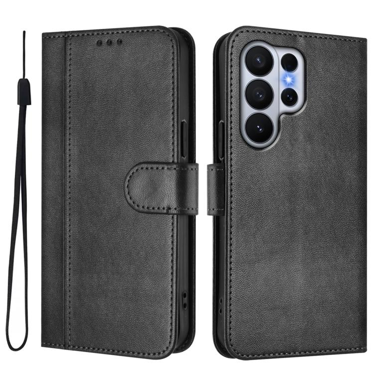 For Samsung Galaxy S26 Ultra 5G Line Splicing Buckle Retro Leather Phone Case