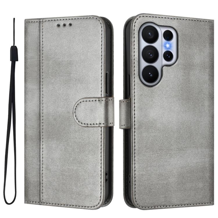 For Samsung Galaxy S26 Ultra 5G Line Splicing Buckle Retro Leather Phone Case