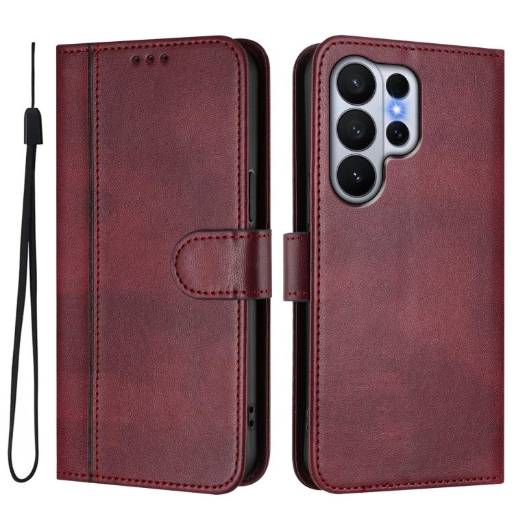 For Samsung Galaxy S26 Ultra 5G Line Splicing Buckle Retro Leather Phone Case