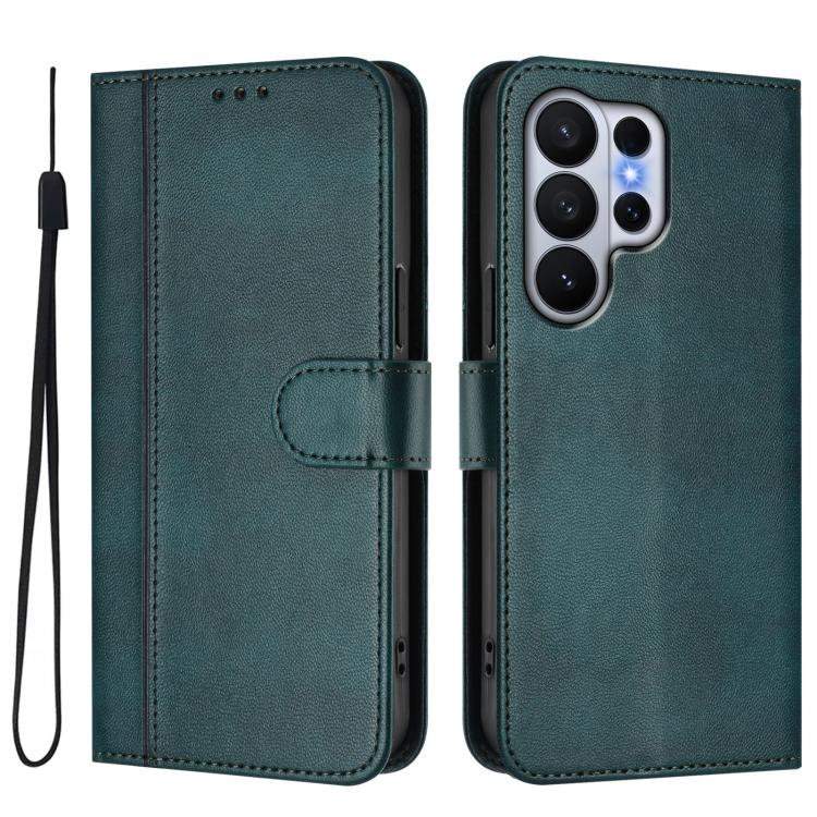 For Samsung Galaxy S26 Ultra 5G Line Splicing Buckle Retro Leather Phone Case