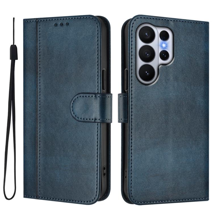 For Samsung Galaxy S26 Ultra 5G Line Splicing Buckle Retro Leather Phone Case