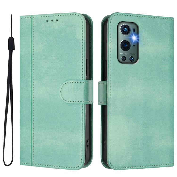For OnePlus 9 Pro Line Splicing Buckle Retro Leather Phone Case