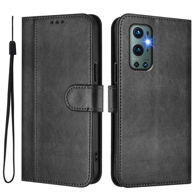 For OnePlus 9 Pro Line Splicing Buckle Retro Leather Phone Case
