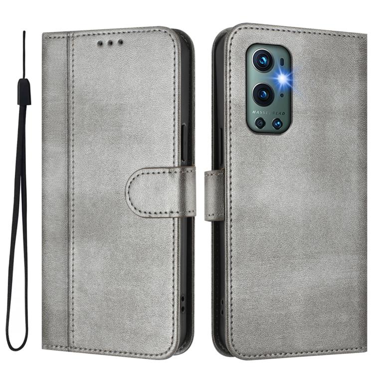 For OnePlus 9 Pro Line Splicing Buckle Retro Leather Phone Case